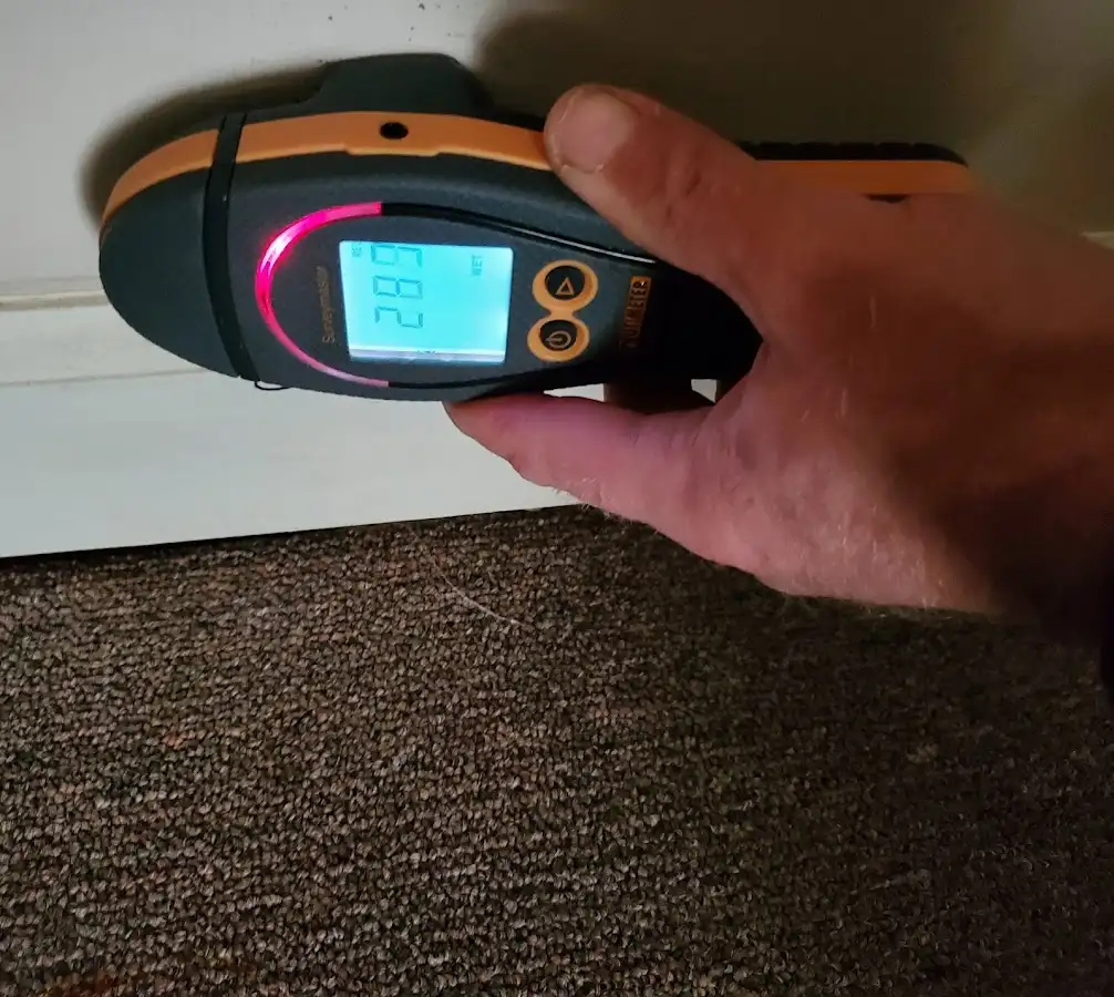Moisture detection at baseboard during Storm Damage Restoration in Hernando